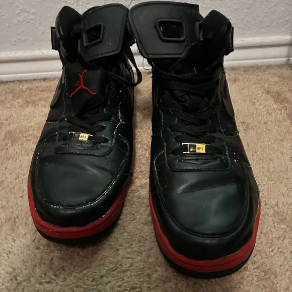 NIKE Air Force 1 - Black and Red High-Top Sneakers - Picture 2 of 10